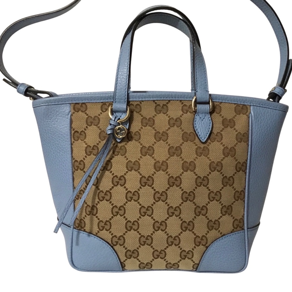 Authentic Gucci Blue GG Canvas Bree Top Handle Tote Small with Box and Dustbag
